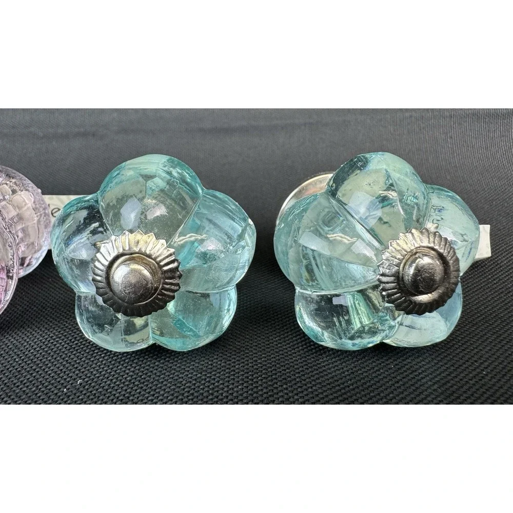 NWT Glass Drawer Pulls Clear Light Pink & Blue Dresser Kitchen Lot Of 4